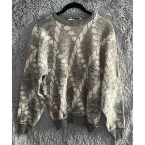 Vintage Damon Mens Gray Cable Knit Sweater‎ Size Medium Geometric Pattern